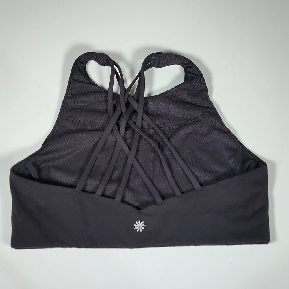 Athleta Hyper Focused black high‎ neck strappy sports bra M